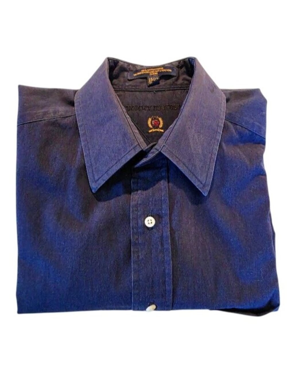 Vintage Tommy Hilfiger L Men's Shirt 15.5 34-35 Blue Made Hong Kong 100% Cotton